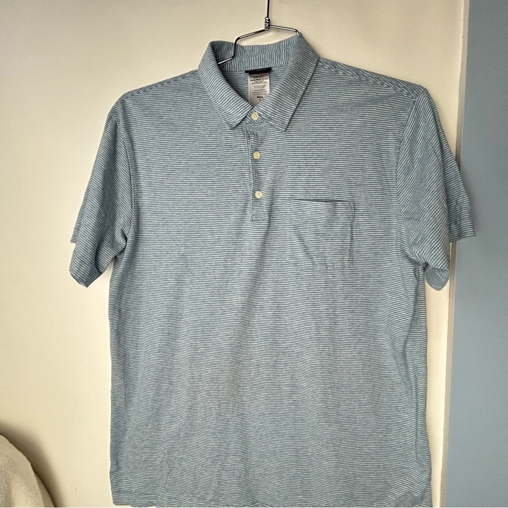 Patagonia Blue Striped Polo Shirt Short‎ Sleeve Casual Men's Large - Picture 2 of 15